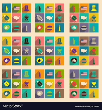 Set of flat icons with long shadow American vector image