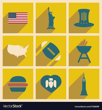 Set of flat icons with long shadow American vector image