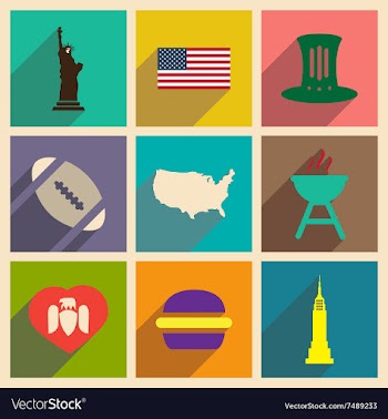Set of flat icons with long shadow American vector image