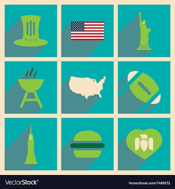 Set of flat icons with long shadow American vector image