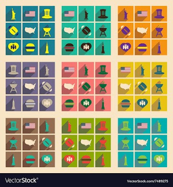 Set of flat icons with long shadow American vector image