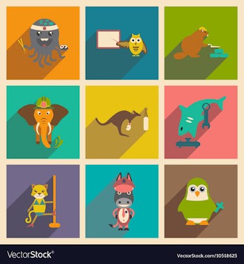 Set of flat icons with long shadow animals vector image