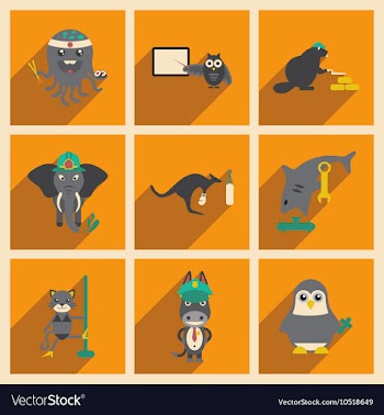 Set of flat icons with long shadow animals vector image