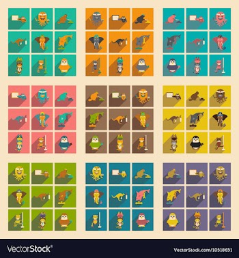 Set of flat icons with long shadow animals vector image