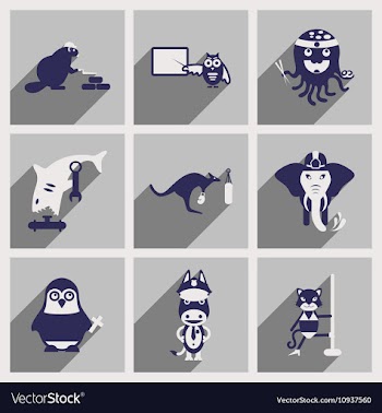 Set of flat icons with long shadow animals vector image