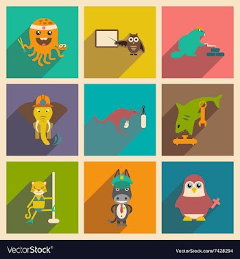 Set of flat icons with long shadow animals vector image