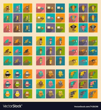 Set of flat icons with long shadow animals vector image