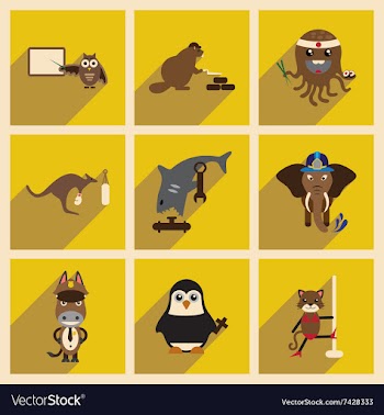 Set of flat icons with long shadow animals vector image