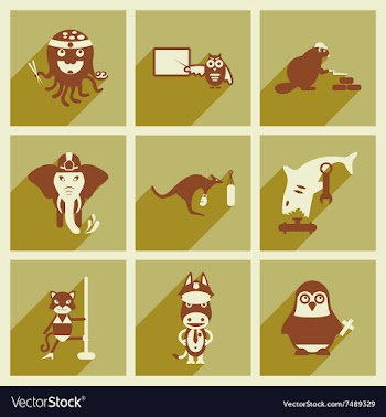 Set of flat icons with long shadow animals vector image