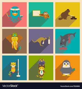 Set of flat icons with long shadow animals vector image