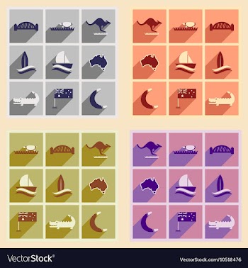 Set of flat icons with long shadow Australian vector image