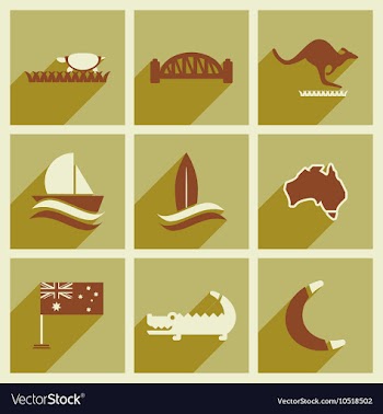 Set of flat icons with long shadow Australian vector image