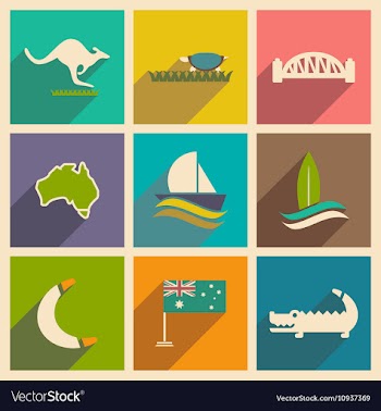 Set of flat icons with long shadow Australian vector image