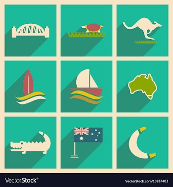 Set of flat icons with long shadow Australian vector image