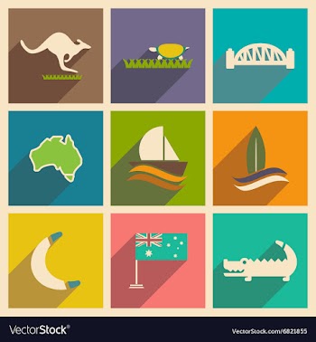Set of flat icons with long shadow Australian vector image