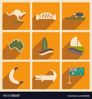 Set of flat icons with long shadow Australian vector image