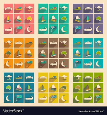 Set of flat icons with long shadow Australian vector image
