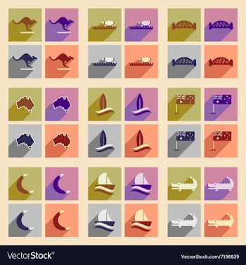 Set of flat icons with long shadow Australian vector image
