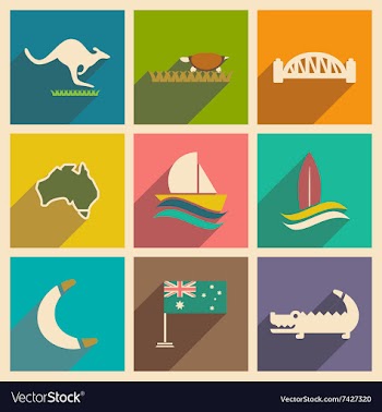 Set of flat icons with long shadow Australian vector image