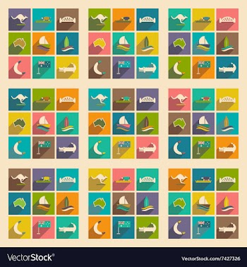 Set of flat icons with long shadow Australian vector image
