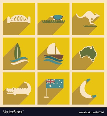 Set of flat icons with long shadow Australian vector image