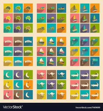 Set of flat icons with long shadow Australian vector image