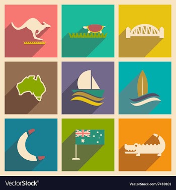 Set of flat icons with long shadow Australian vector image