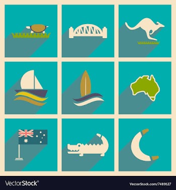 Set of flat icons with long shadow Australian vector image