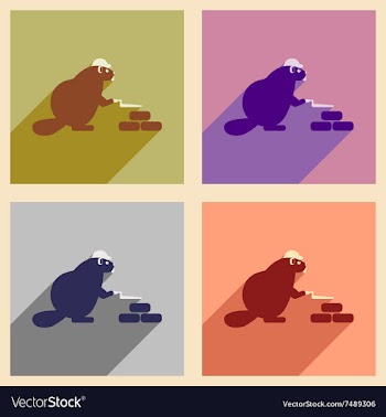 Set of flat icons with long shadow beaver builder vector image