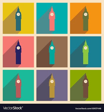 Set of flat icons with long shadow big Ben vector image