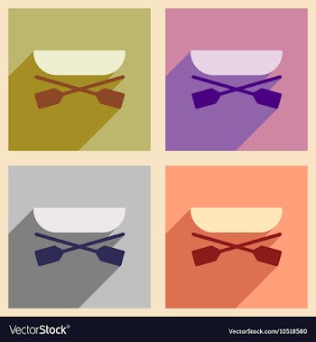Set of flat icons with long shadow boat oars vector image