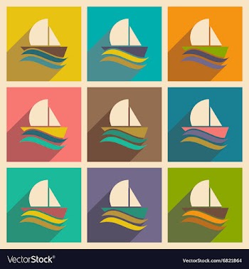 Set of flat icons with long shadow boat sailboat vector image