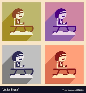 Set of flat icons with long shadow boy on sled vector image
