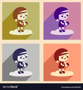Set of flat icons with long shadow boy playing vector image