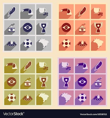 Set of flat icons with long shadow Brazil vector image