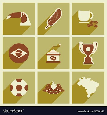 Set of flat icons with long shadow Brazil vector image