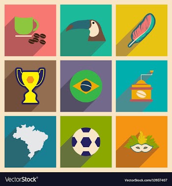 Set of flat icons with long shadow Brazil vector image
