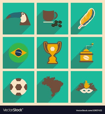 Set of flat icons with long shadow Brazil vector image