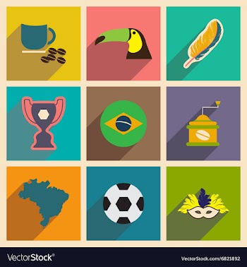 Set of flat icons with long shadow Brazil vector image