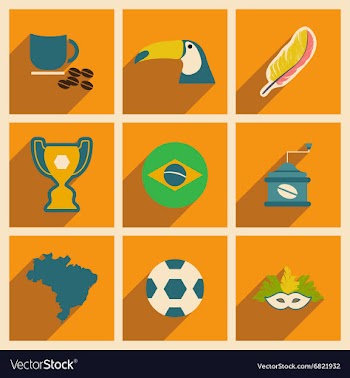 Set of flat icons with long shadow Brazil vector image