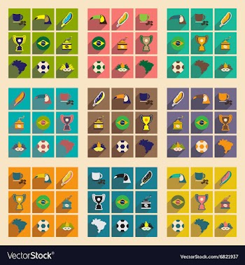 Set of flat icons with long shadow Brazil vector image