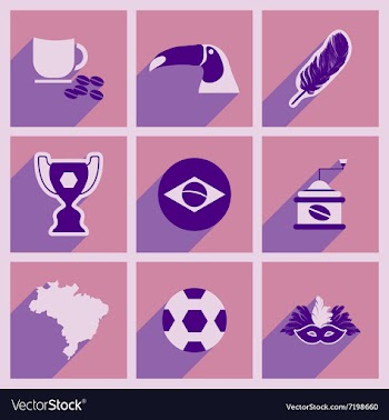 Set of flat icons with long shadow Brazil vector image