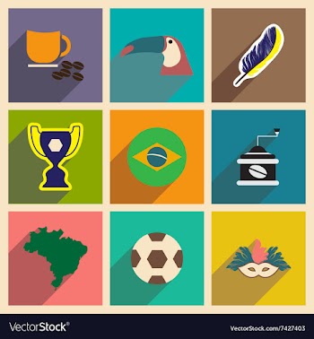 Set of flat icons with long shadow Brazil vector image