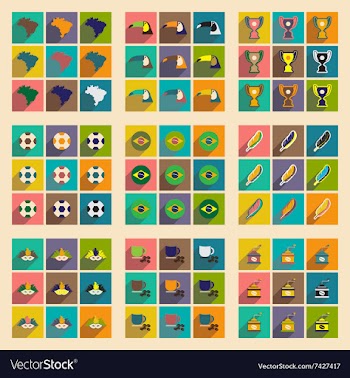 Set of flat icons with long shadow Brazil vector image