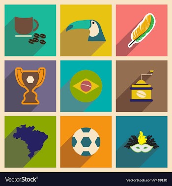 Set of flat icons with long shadow Brazil vector image