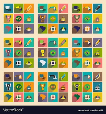Set of flat icons with long shadow Brazil vector image