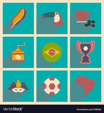 Set of flat icons with long shadow Brazil vector image