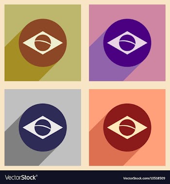 Set of flat icons with long shadow Brazilian flag vector image