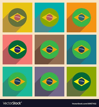 Set of flat icons with long shadow Brazilian flag vector image