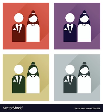 Set of flat icons with long shadow bride and groom vector image